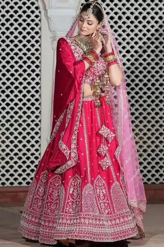 Embroidered Thread Work Semi-Stitched Lehenga & Blouse With Dupatta