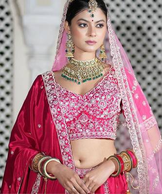 Embroidered Thread Work Semi-Stitched Lehenga & Blouse With Dupatta 4