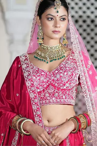 Embroidered Thread Work Semi-Stitched Lehenga & Blouse With Dupatta