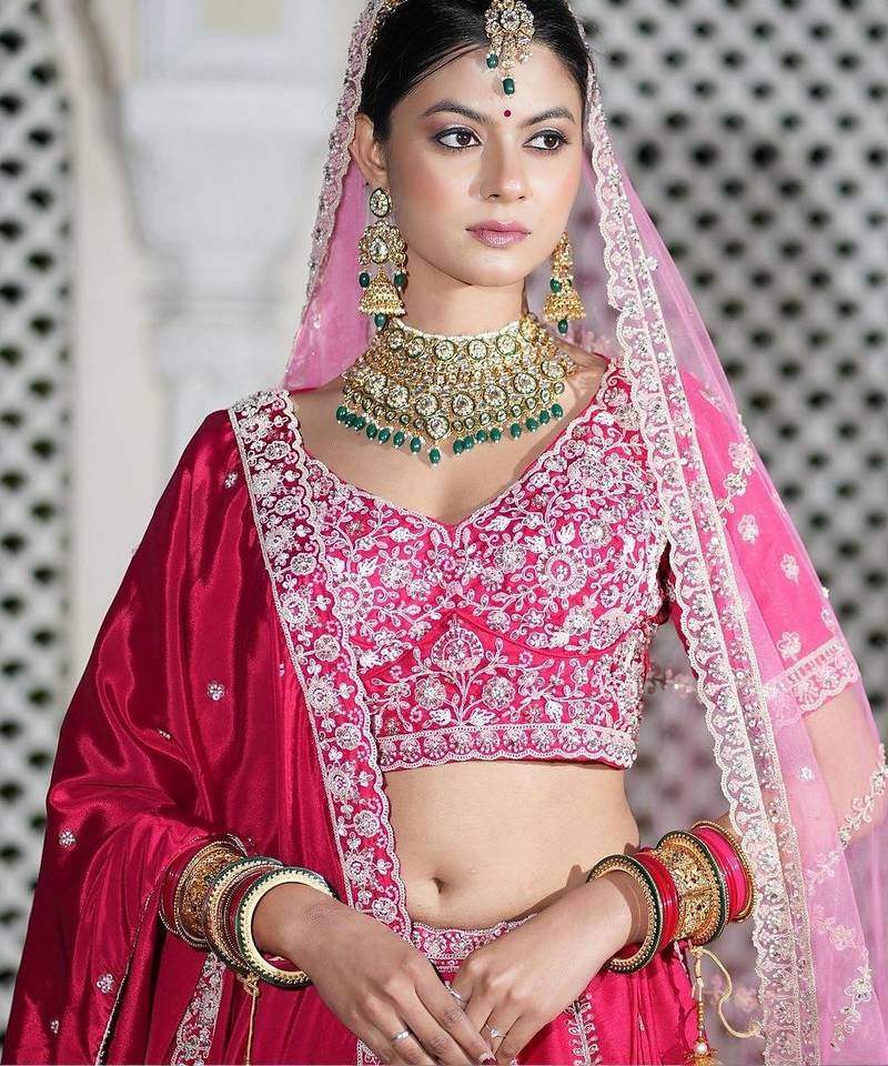 Embroidered Thread Work Semi-Stitched Lehenga & Blouse With Dupatta