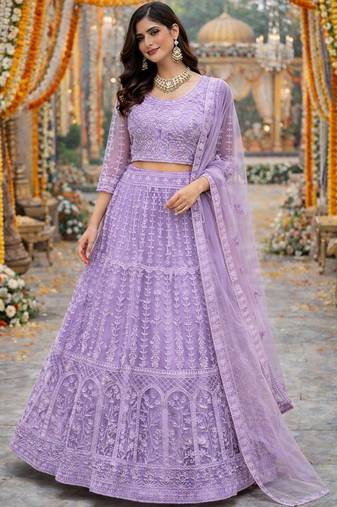 Embroidered Thread Work Semi-Stitched Lehenga & Blouse With Dupatta