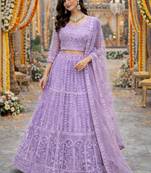 Embroidered Thread Work Semi-Stitched Lehenga & Blouse With Dupatta