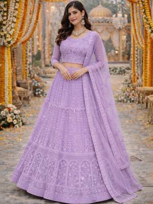 Embroidered Thread Work Semi-Stitched Lehenga & Blouse With Dupatta 3