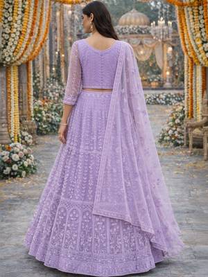 Embroidered Thread Work Semi-Stitched Lehenga & Blouse With Dupatta 4