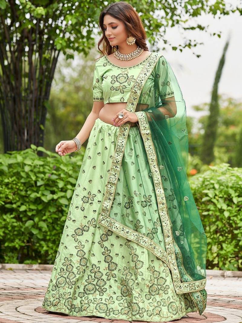 Women Embroidered Semi-Stitched Lehenga & Unstitched Blouse With Dupatta
