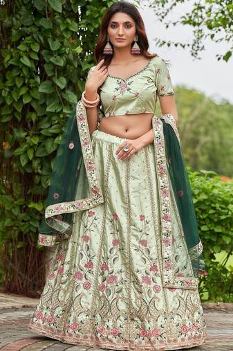 Embroidered Semi-Stitched Lehenga & Unstitched Blouse With Dupatta