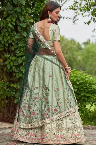 Embroidered Semi-Stitched Lehenga & Unstitched Blouse With Dupatta