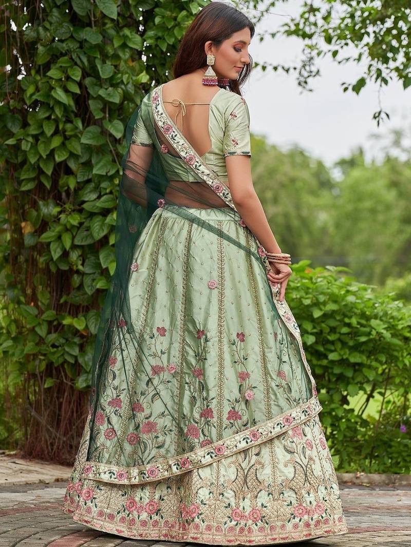 Embroidered Semi-Stitched Lehenga & Unstitched Blouse With Dupatta