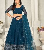 Embroidered Sequinned Semi-Stitched Lehenga & Unstitched Blouse With Dupatta