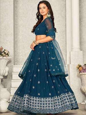 Embroidered Sequinned Semi-Stitched Lehenga & Unstitched Blouse With Dupatta 3