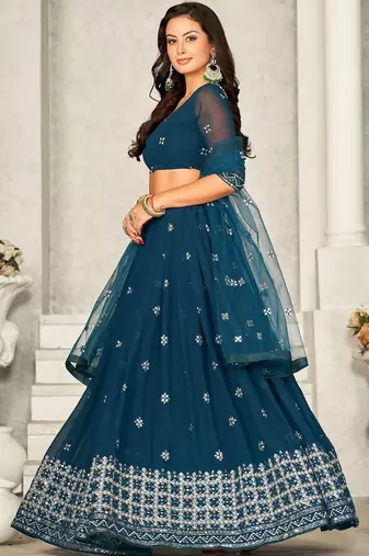 Embroidered Sequinned Semi-Stitched Lehenga & Unstitched Blouse With Dupatta