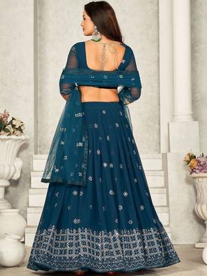 Embroidered Sequinned Semi-Stitched Lehenga & Unstitched Blouse With Dupatta 4