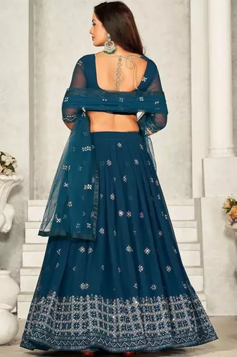 Embroidered Sequinned Semi-Stitched Lehenga & Unstitched Blouse With Dupatta