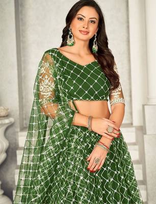 Women Embroidered Semi-Stitched Lehenga & Unstitched Blouse with Dupatta 1