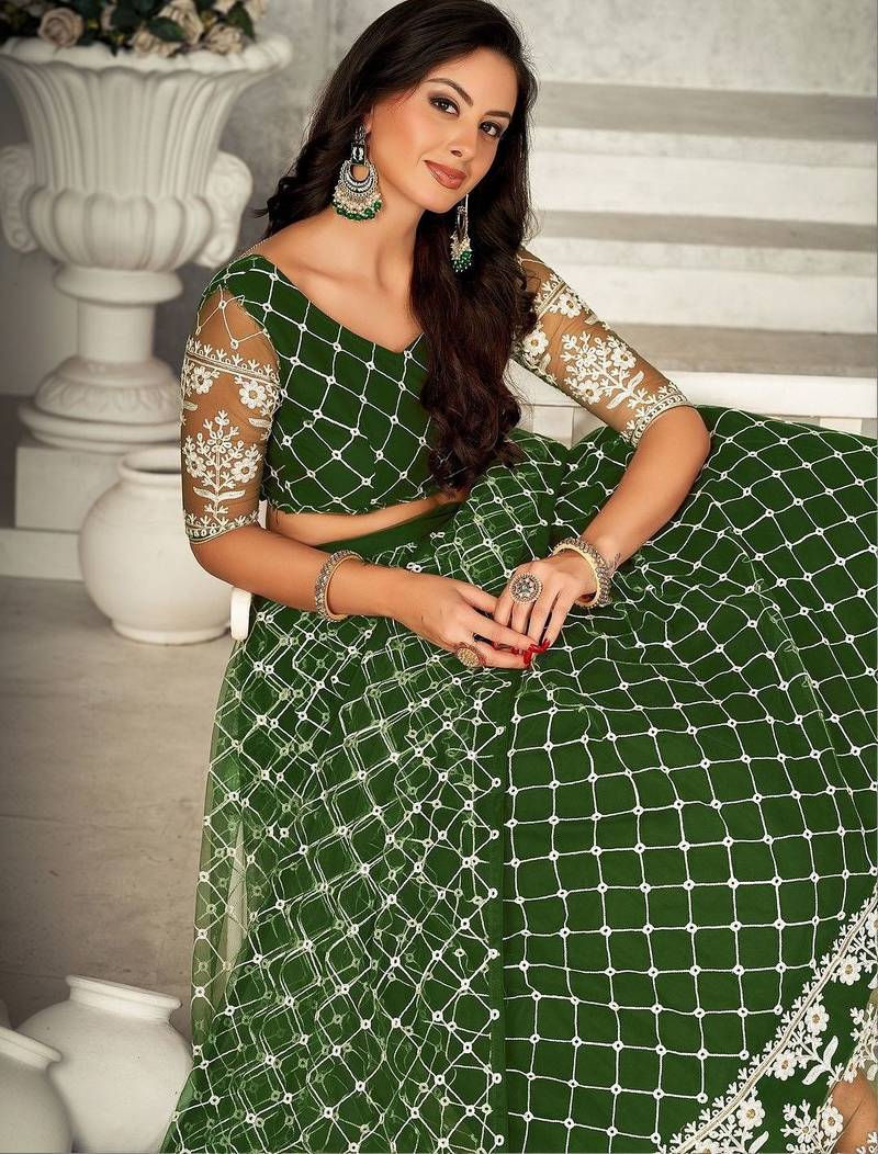 Women Embroidered Semi-Stitched Lehenga & Unstitched Blouse with Dupatta
