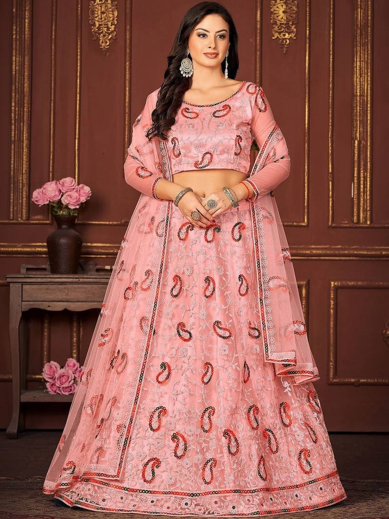 Women Embroidered Semi-Stitched Lehenga & Unstitched Blouse With Dupatta