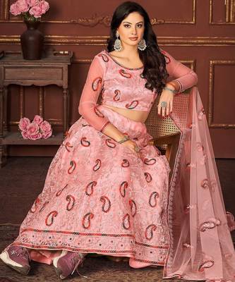 Women Embroidered Semi-Stitched Lehenga & Unstitched Blouse With Dupatta 2