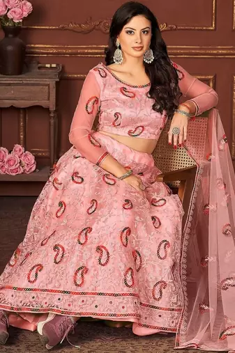 Women Embroidered Semi-Stitched Lehenga & Unstitched Blouse With Dupatta