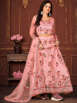 Women Embroidered Semi-Stitched Lehenga & Unstitched Blouse With Dupatta 3