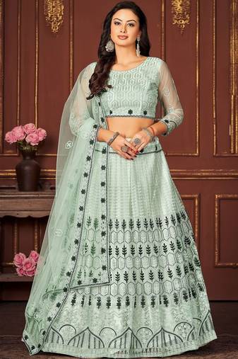 Women Embroidered Semi-Stitched Lehenga & Unstitched Blouse with Dupatta