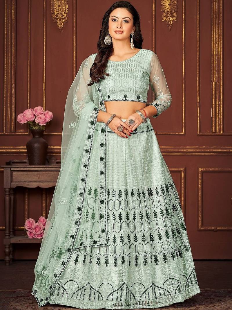 Women Embroidered Semi-Stitched Lehenga & Unstitched Blouse with Dupatta