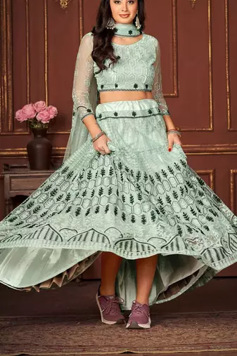 Women Embroidered Semi-Stitched Lehenga & Unstitched Blouse with Dupatta