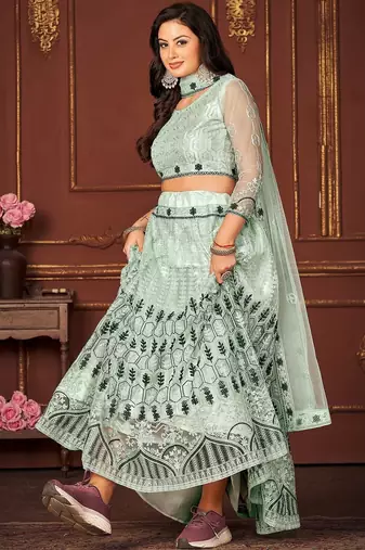 Women Embroidered Semi-Stitched Lehenga & Unstitched Blouse with Dupatta
