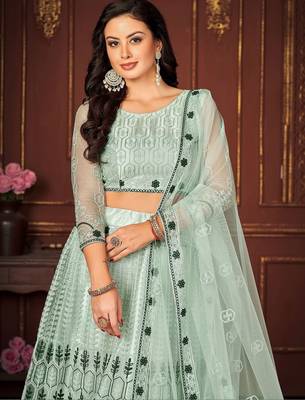 Women Embroidered Semi-Stitched Lehenga & Unstitched Blouse with Dupatta 4