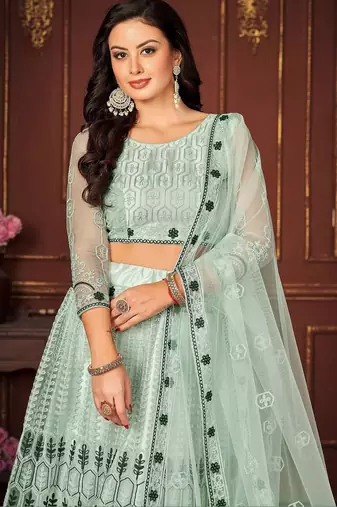 Women Embroidered Semi-Stitched Lehenga & Unstitched Blouse with Dupatta