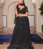 Embroidered Semi-Stitched Lehenga & Unstitched Blouse With Dupatta