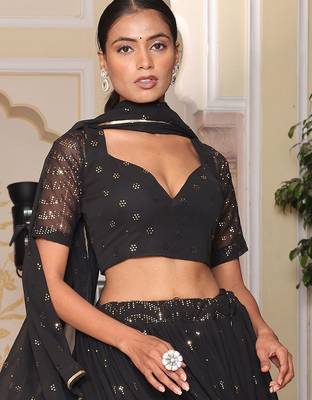 Embroidered Semi-Stitched Lehenga & Unstitched Blouse With Dupatta 2