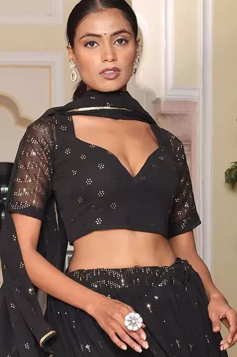 Embroidered Semi-Stitched Lehenga & Unstitched Blouse With Dupatta