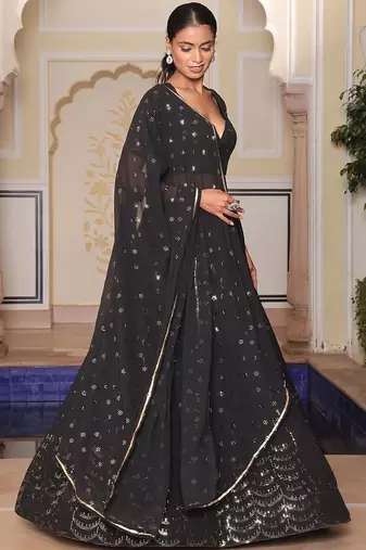 Embroidered Semi-Stitched Lehenga & Unstitched Blouse With Dupatta