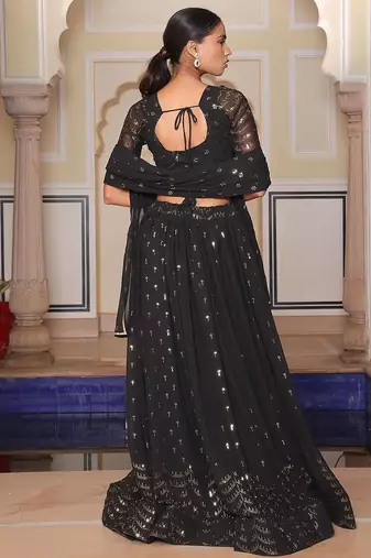 Embroidered Semi-Stitched Lehenga & Unstitched Blouse With Dupatta