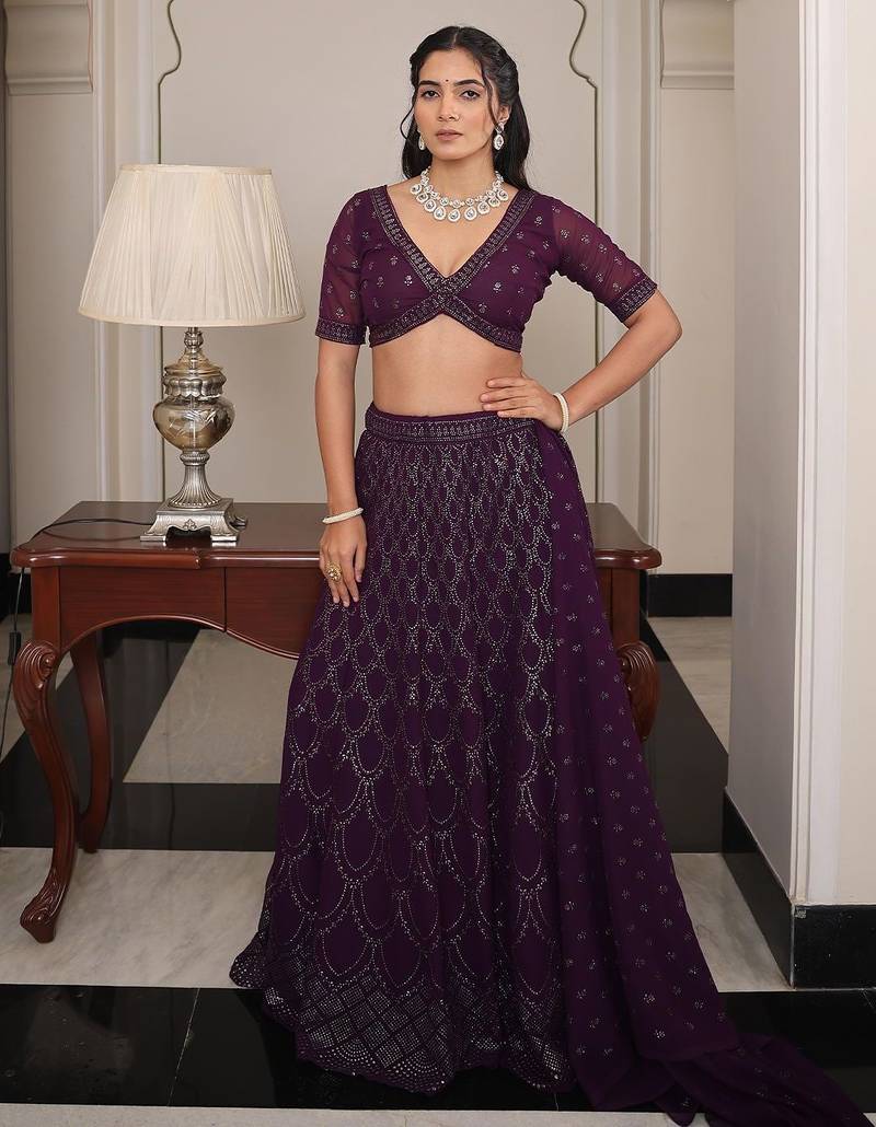 Embroidered Semi-Stitched Lehenga & Unstitched Blouse With Dupatta