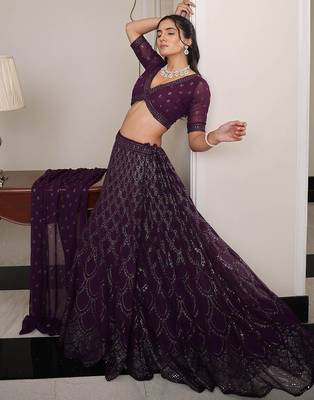 Embroidered Semi-Stitched Lehenga & Unstitched Blouse With Dupatta 3