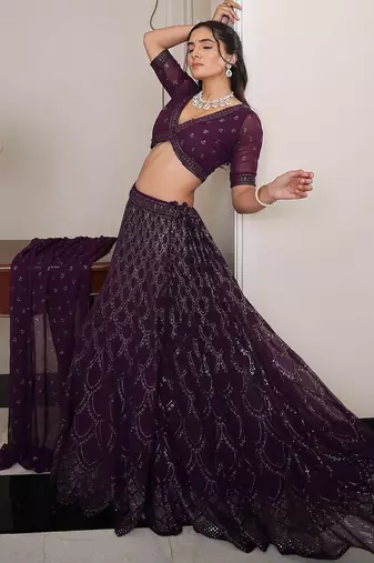 Embroidered Semi-Stitched Lehenga & Unstitched Blouse With Dupatta