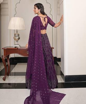 Embroidered Semi-Stitched Lehenga & Unstitched Blouse With Dupatta 4