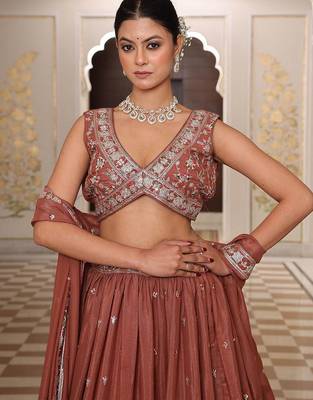 Embroidered Sequinned Semi-Stitched Lehenga & Unstitched Blouse With Dupatta 2