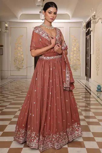Embroidered Sequinned Semi-Stitched Lehenga & Unstitched Blouse With Dupatta
