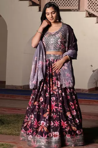 Embroidered Semi-Stitched Lehenga & Unstitched Blouse With Dupatta