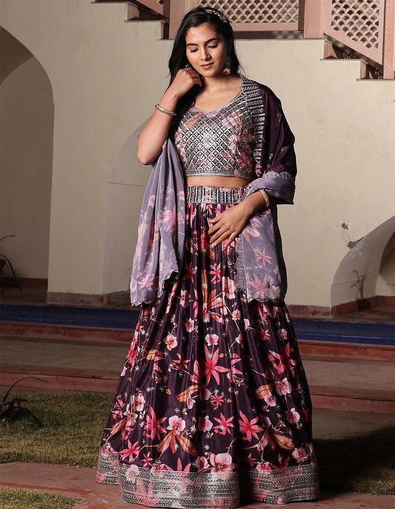Embroidered Semi-Stitched Lehenga & Unstitched Blouse With Dupatta