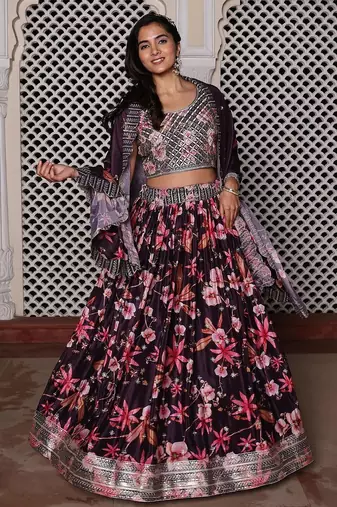 Embroidered Semi-Stitched Lehenga & Unstitched Blouse With Dupatta