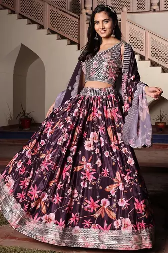 Embroidered Semi-Stitched Lehenga & Unstitched Blouse With Dupatta