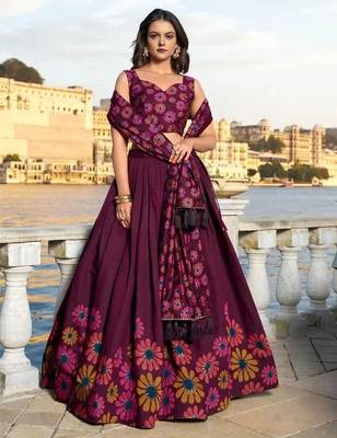 Printed Semi-Stitched Lehenga & Unstitched Blouse With Dupatta 1