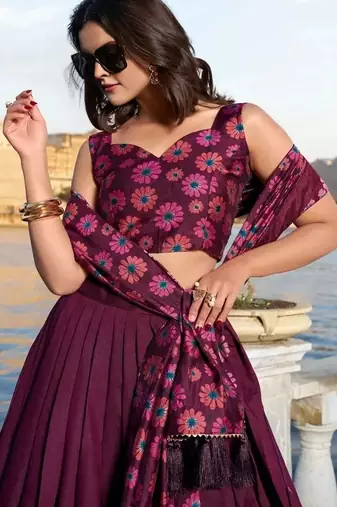 Printed Semi-Stitched Lehenga & Unstitched Blouse With Dupatta