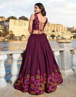 Printed Semi-Stitched Lehenga & Unstitched Blouse With Dupatta 3