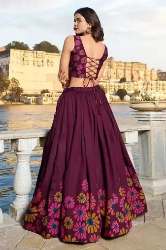 Printed Semi-Stitched Lehenga & Unstitched Blouse With Dupatta