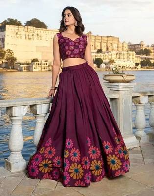 Printed Semi-Stitched Lehenga & Unstitched Blouse With Dupatta 4