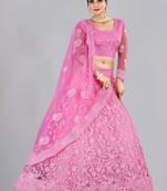 Embroidered Thread Work Semi-Stitched Net Lehenga & Blouse With Dupatta